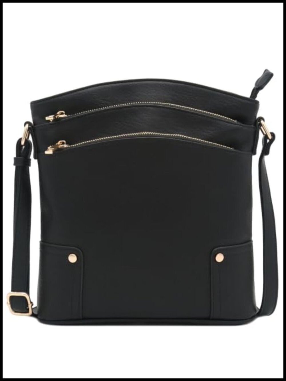 Faux Leather Triple Zip Pocket Crossbody Bag Adjustable Strap